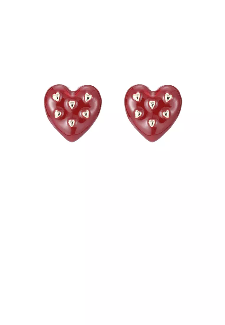 Buy Glamorousky Simple and Cute Plated Gold Enamel Red Heart