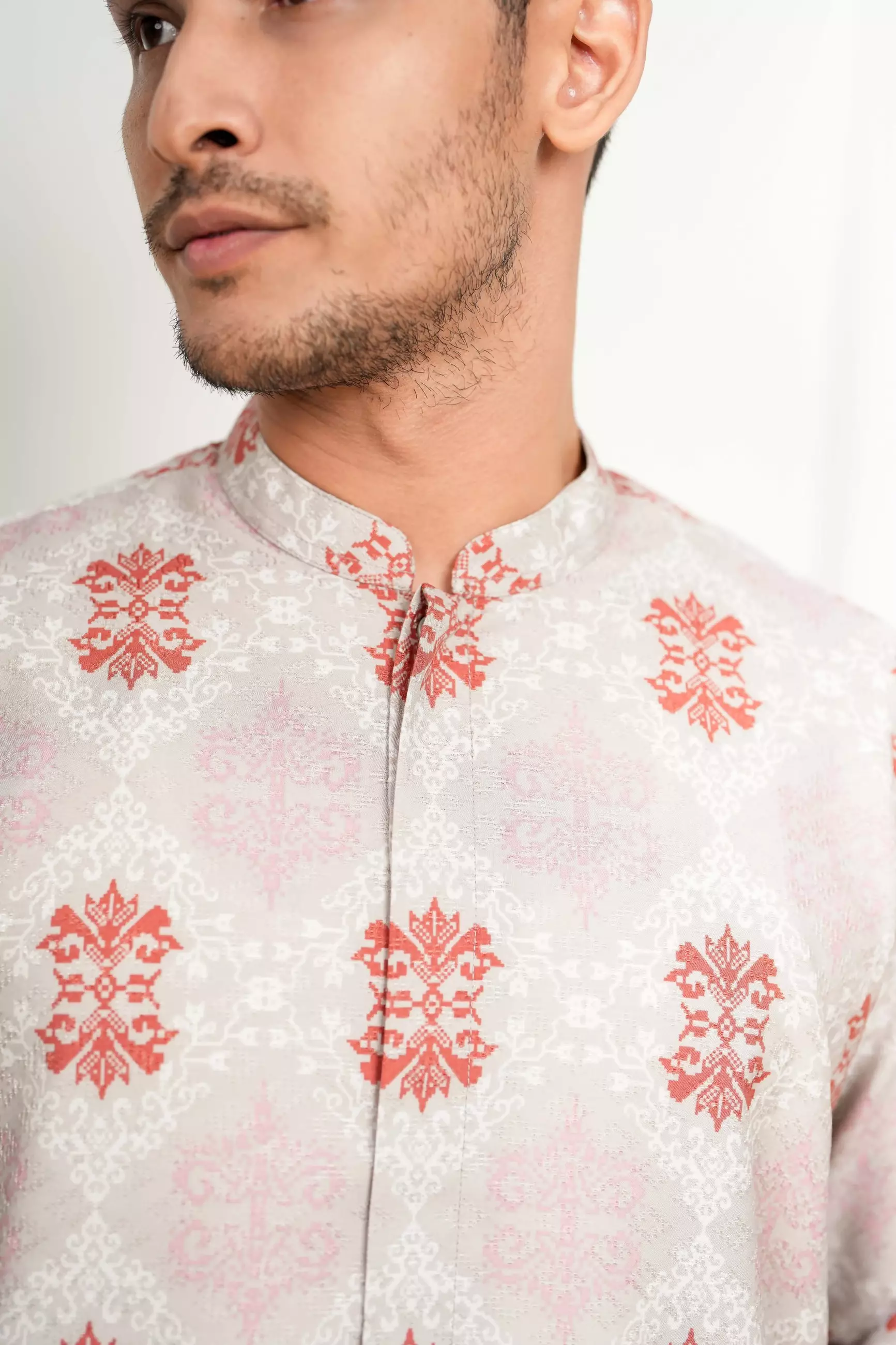 Sarimbit Kaluna Silver Kemeja Pria  Koko Lengan Panjang Regular Fit Furing