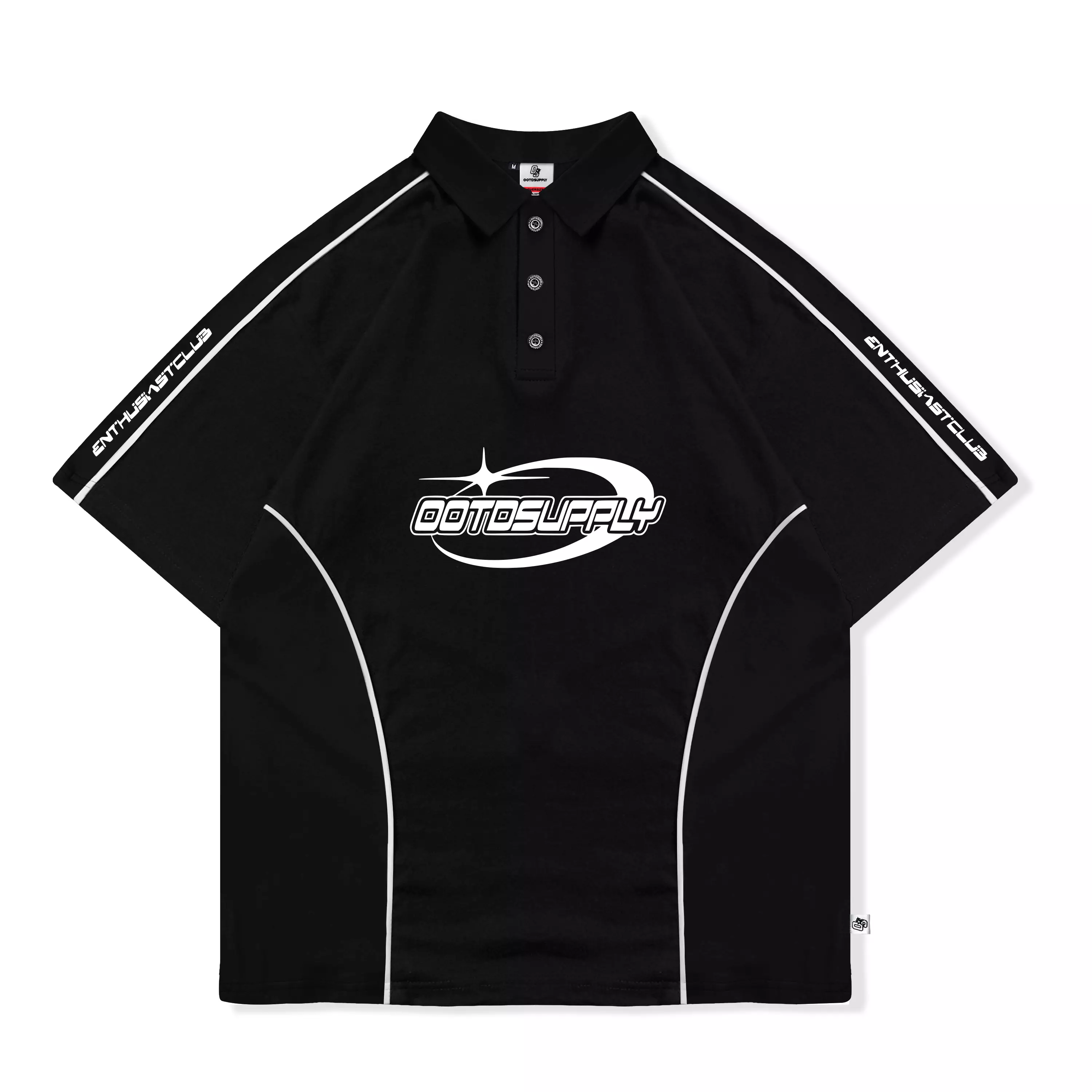OOTDSUPPLY Oversize Polo Rugby Shirt V.4 Glisten Full Black | Kaos Polo Pria dan Wanita PSRGB-V4004