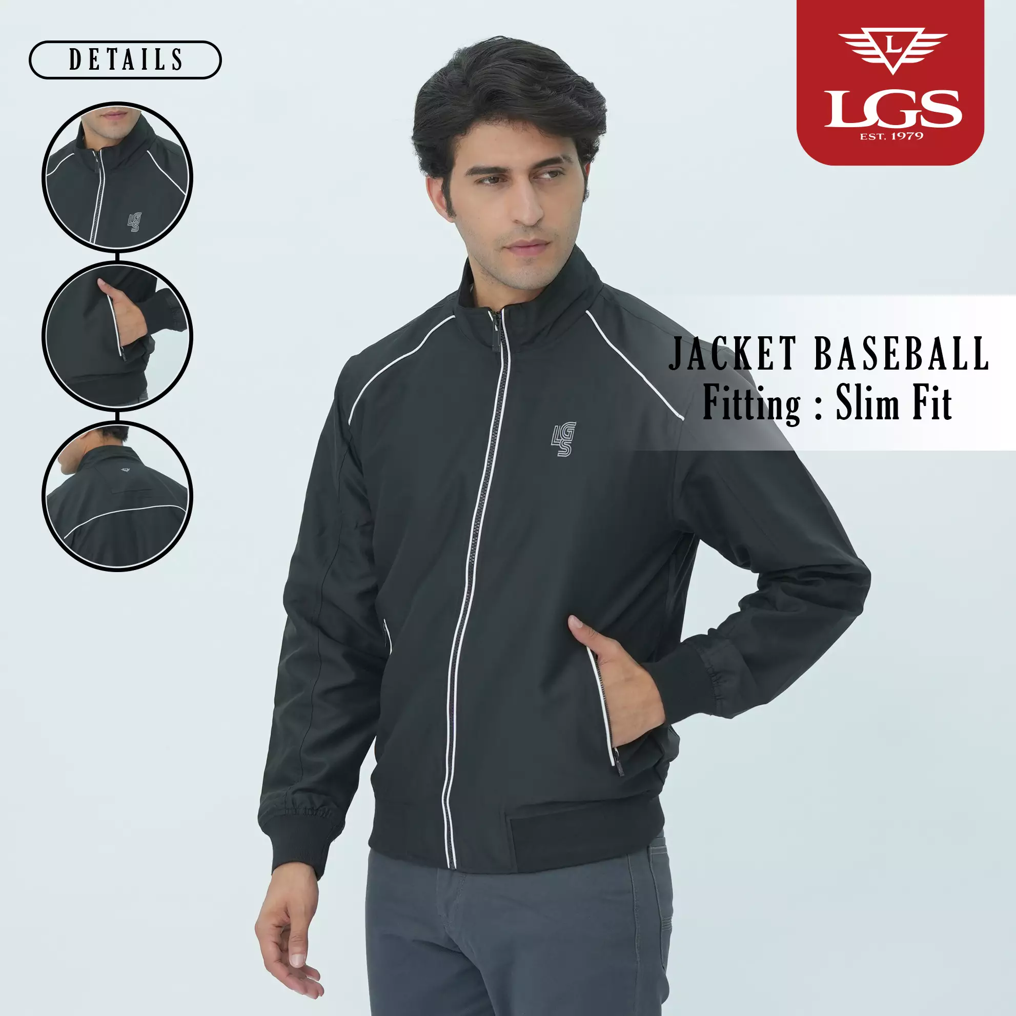 LGS - Jaket Pria - Standing Collar - Full Zipper - Hitam - JJK.558.211.001.C