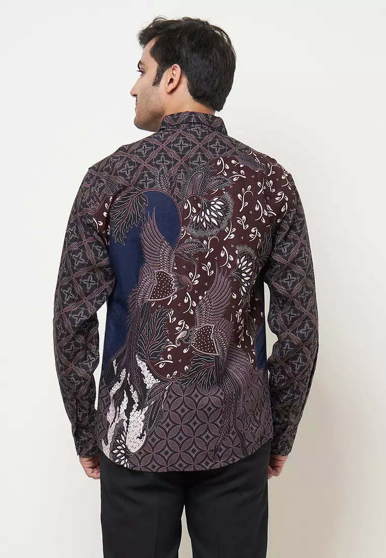 Exclusive Slimfit Natha Navy Kemeja Batik Pria Lengan Panjang