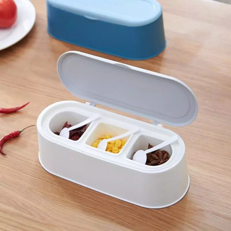 3-compartment Condiment Container with Spoon (Red)