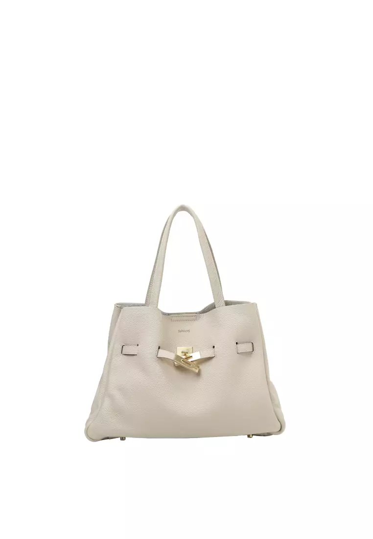 SAOIRSE Soft Structural Belt Tote Bag - Cream Beige