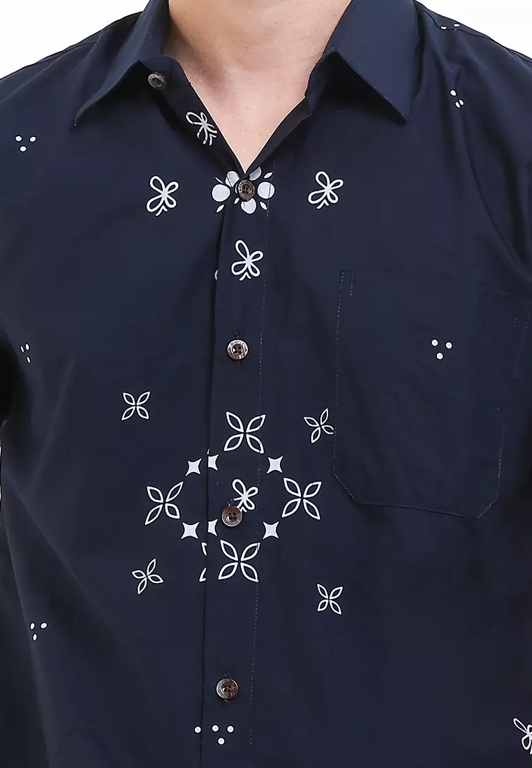 Hem Kemeja Slimfit Pria Batik Haruka Raya Navy Lengan Pendek