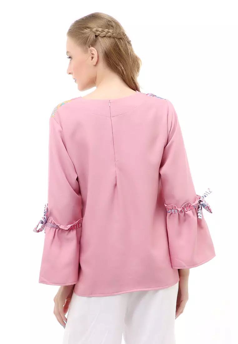 Lynelle Blouse Batik Wanita Safeya Lengan Panjang Material Cotton ORIGINAL - Pink