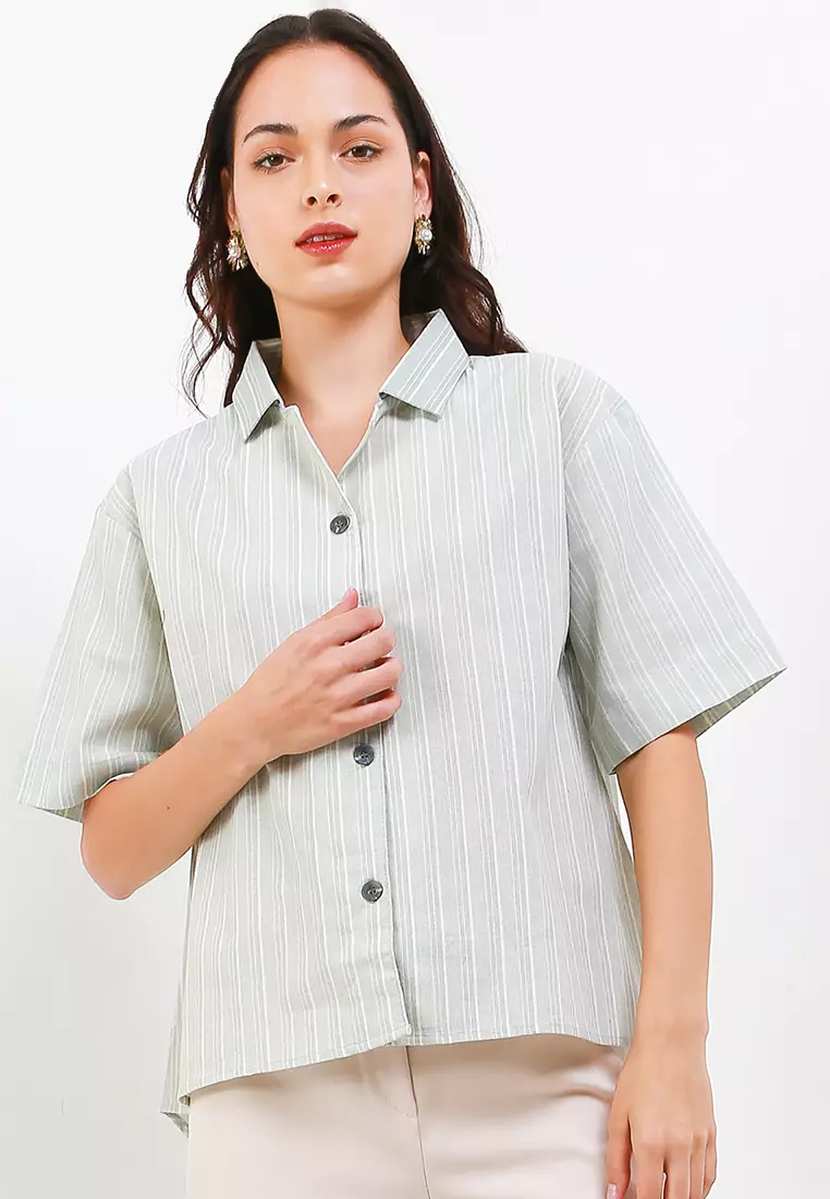 Kemeja Wanita Sage Top Lengan Pendek