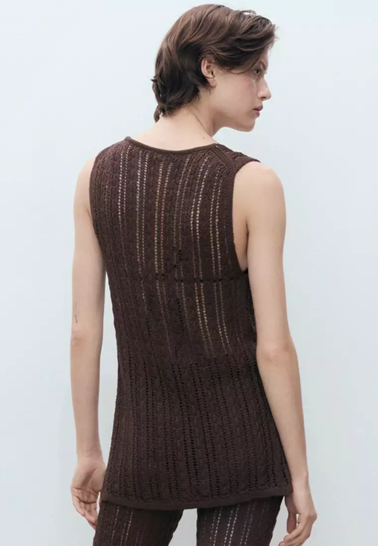 Openwork Knitted Waistcoat With Bow Closure