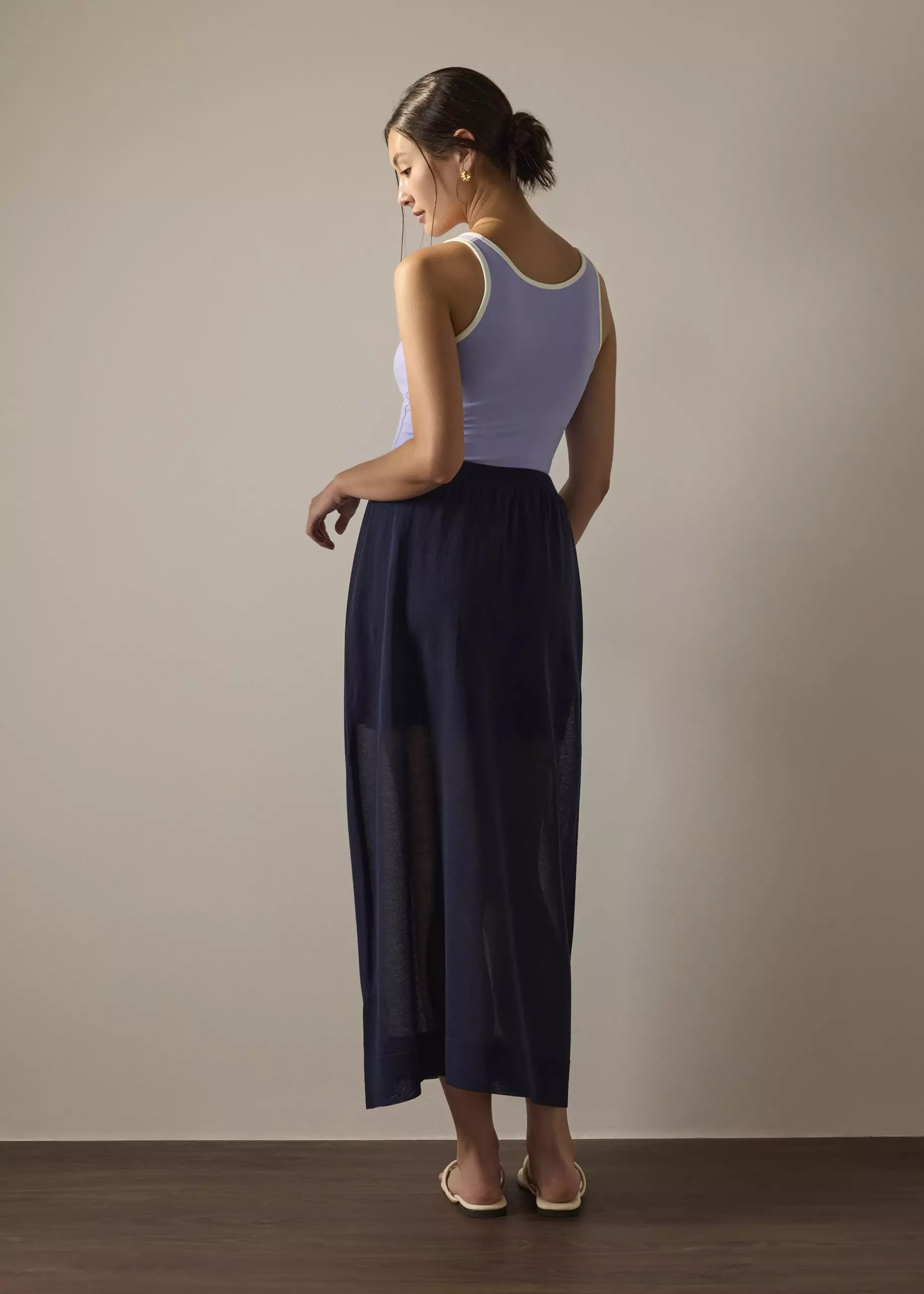 Rok Wanita - Sheer Knit A-line Maxi Skirt