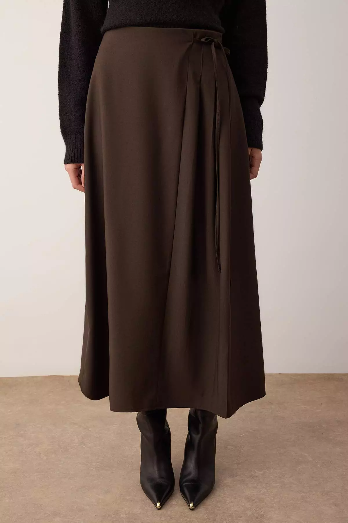 Brown A-Line Unlined Plain Woven Hijab Skirt Tctaw25Ee00007