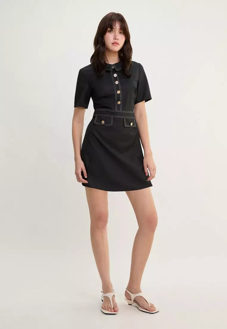 Collared Mini Dress - Black