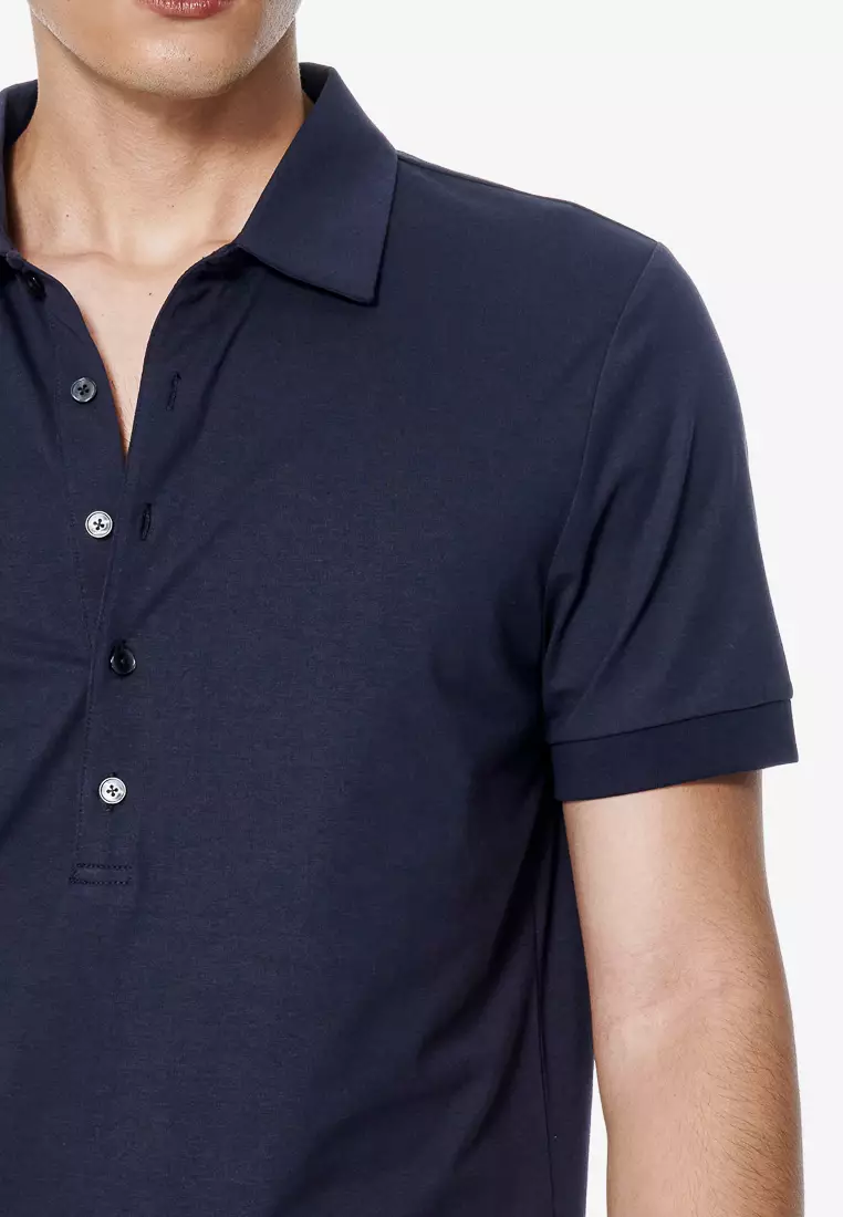 藏青五扣開襟POLO衫