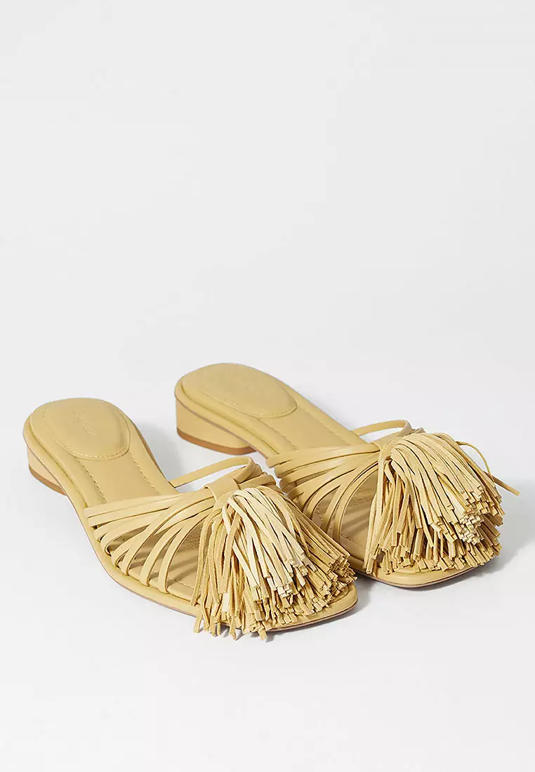 Tasseled Leather Slides