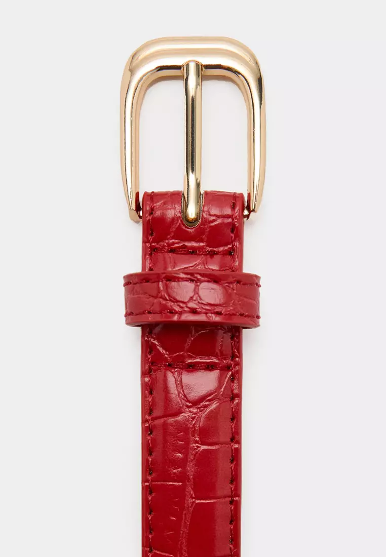 Thin Faux Crocodile Leather Belt