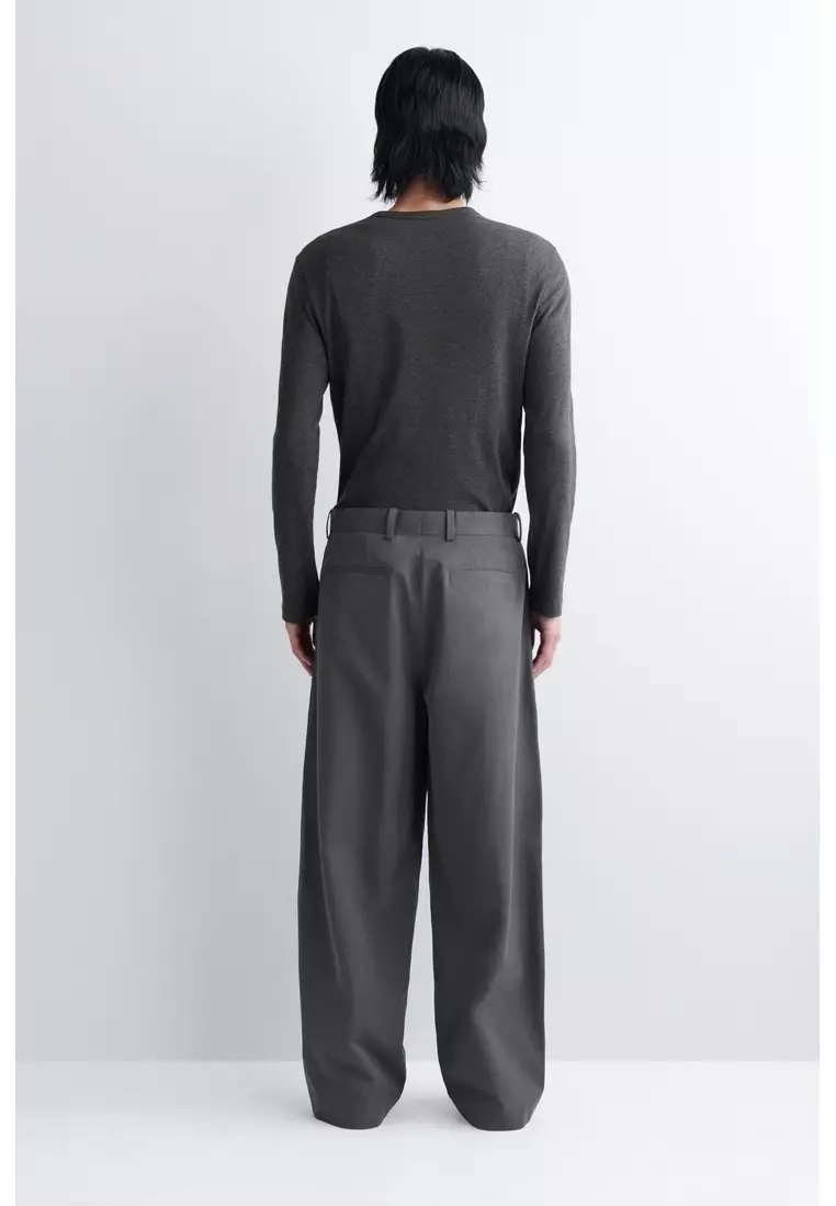 PLEATED COTTON RELAXED-FIT WIDE-LEG TROUSERS