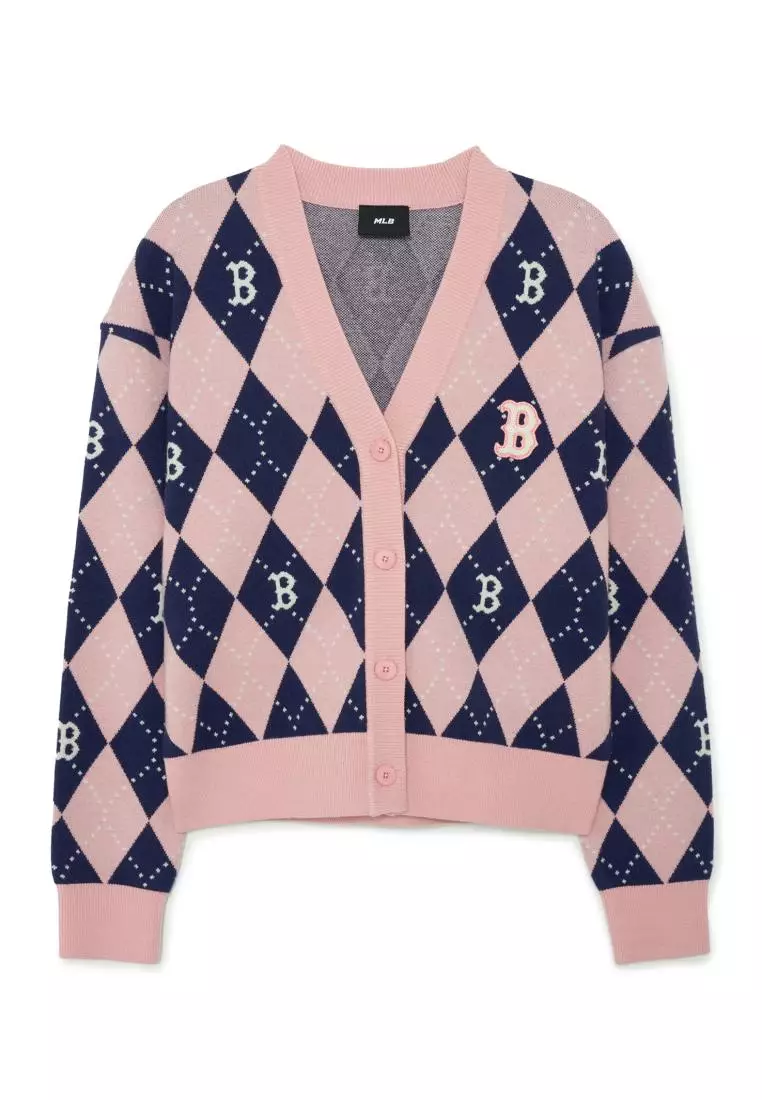 WOMENS ARGYLE MONOGRAM ALL OVER CROP CARDIGAN BOSTON RED SOX