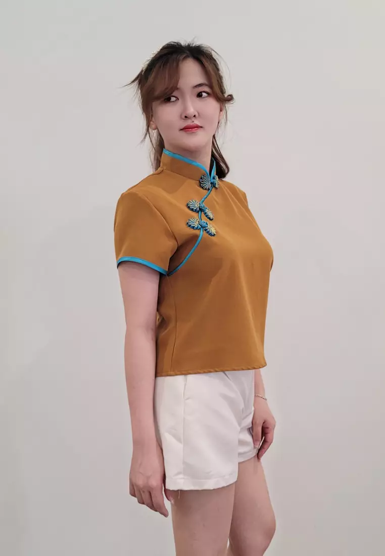 Ivory Cheongsam Top in Gold Mustard
