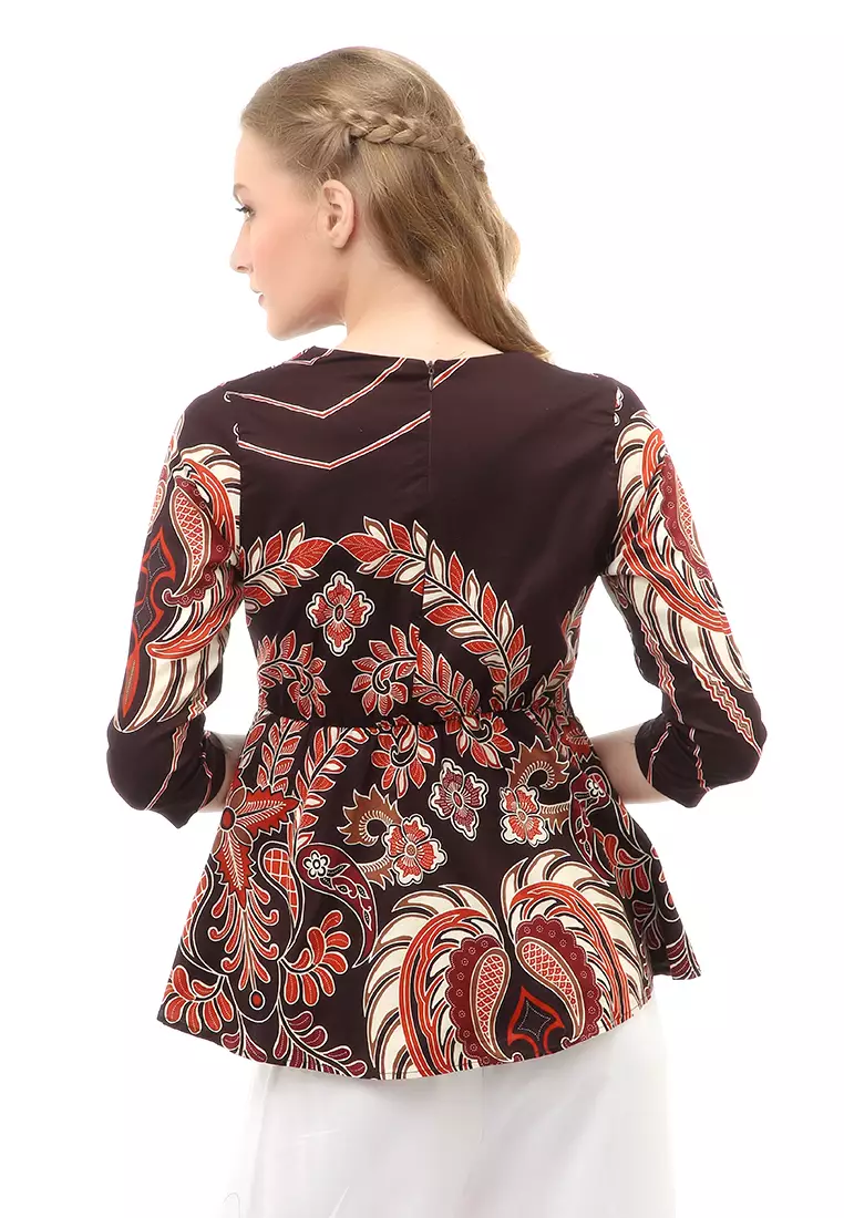 Lynelle Atasan Kasual Wanita Blouse Batik Lengan Panjang Material Cotton ORIGINAL - Orange