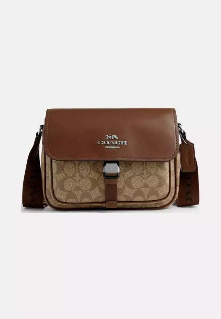 Coach Pace Messenger Bag In Signature Canvas Khaki Saddle
