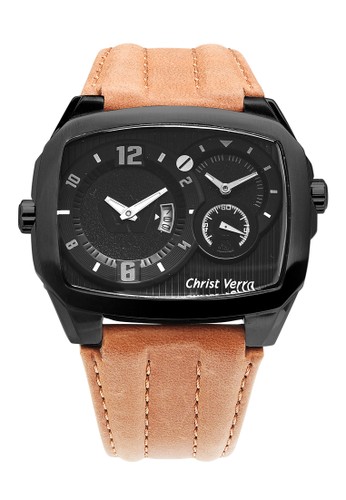 Christ Verra Collection Multifunction Men’s Watch CV C 52299G-26 BLK/BRN Black Brown Leather
