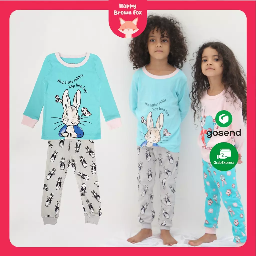BAJU TIDUR PIYAMA ANAK SETELAN ANAK PEREMPUAN LENGAN PANJANG - Hop Little Rabbit