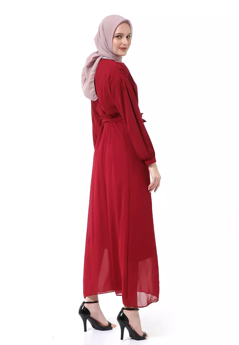 Alika Gamis Dress Long Sleeve Wanita Muslimah High Quality Premium - Maroon