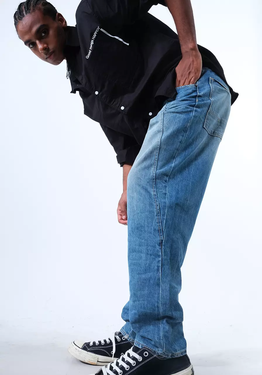 Celana Panjang Jeans Unisex Baggy A8 Medium Blue