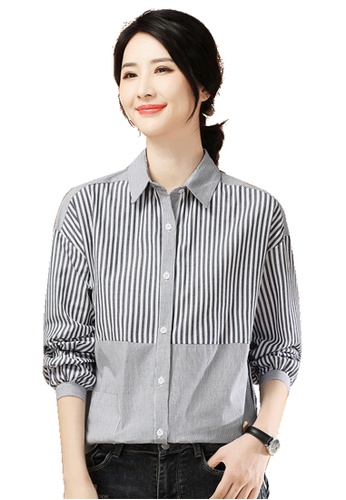 A-IN GIRLS grey Fashion Striped Long Sleeve Shirt A187EAADEBB52CGS_1