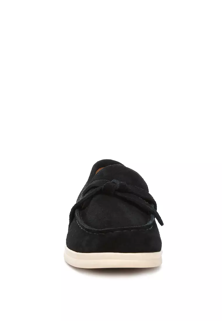 Black Suede Knot Detailed Loafers