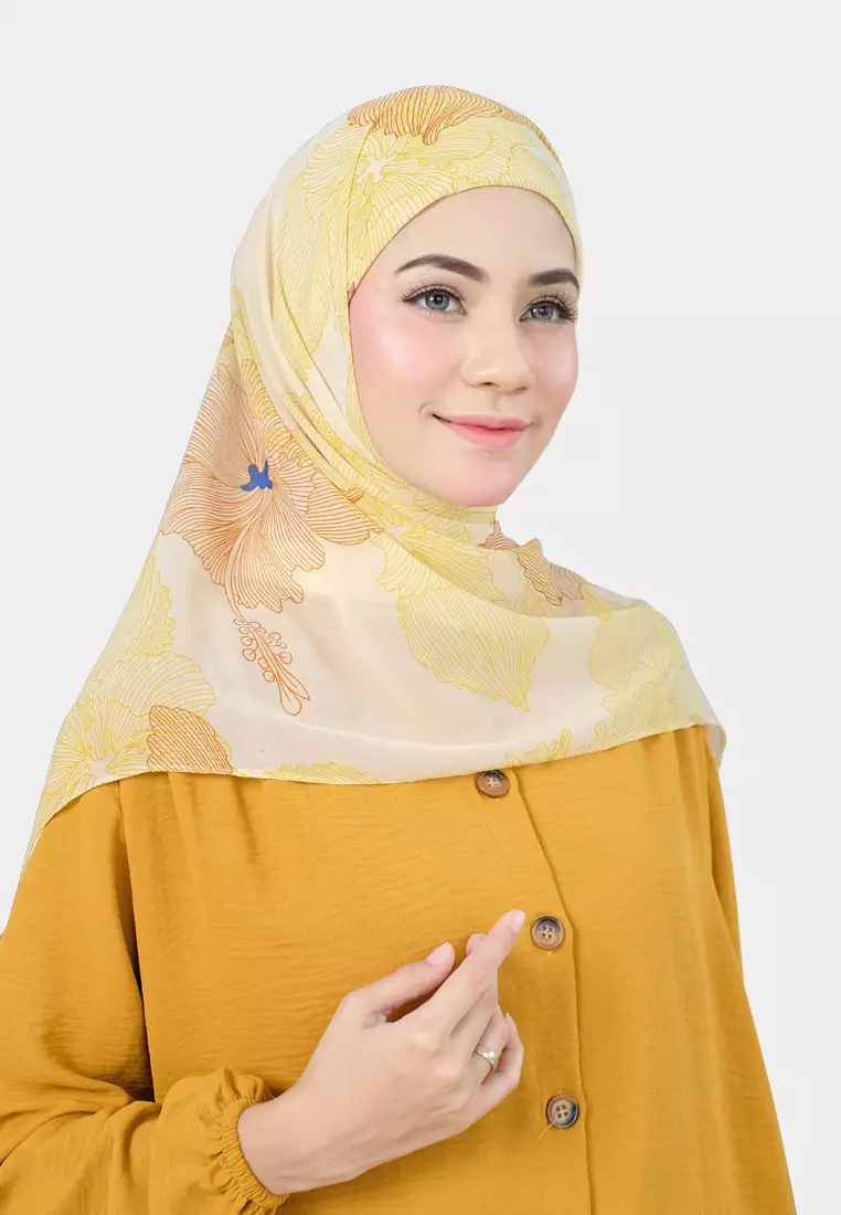Cotton Bee - Hiraya Hijab Motif | Hijab Instan Segitiga Inner - Honey Popcorn