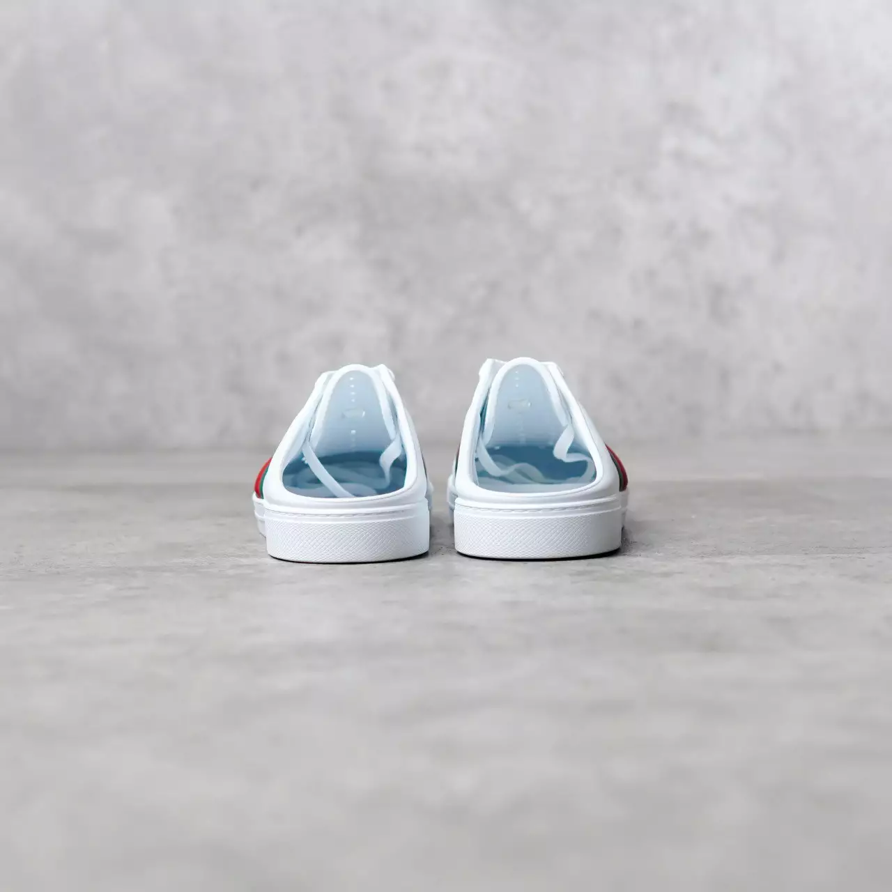 Sepatu GUCCI ACE STRIPE RED GREEN WHITE RUBBER MULES 100% ORIGINAL