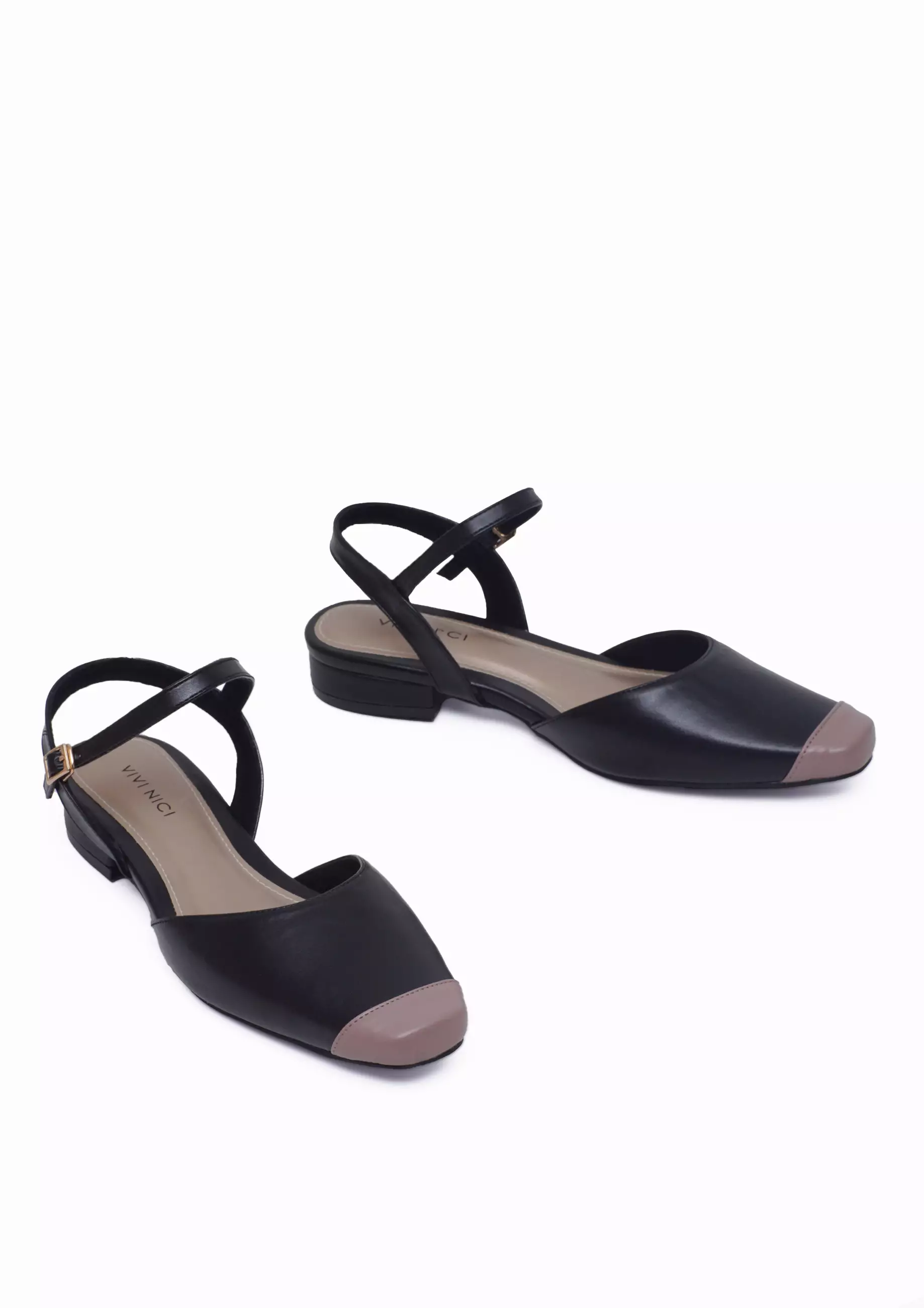 VIVI NICI - Charlotte Sepatu Sandal Mules Wanita Hak 2 Cm Black Solid