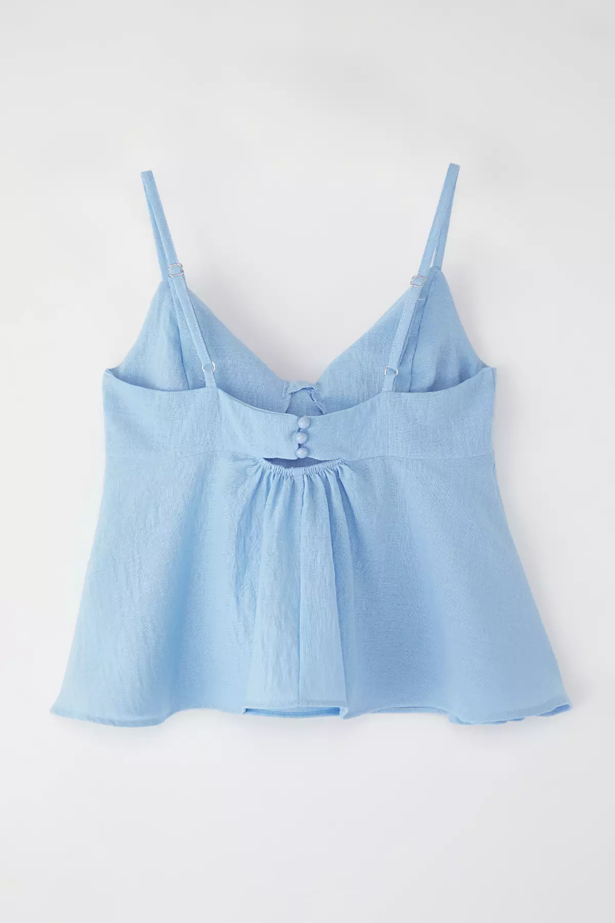 Light Blue Linen Look Bow Detail Woven Blouse with Straps TWOSS25BZ00249