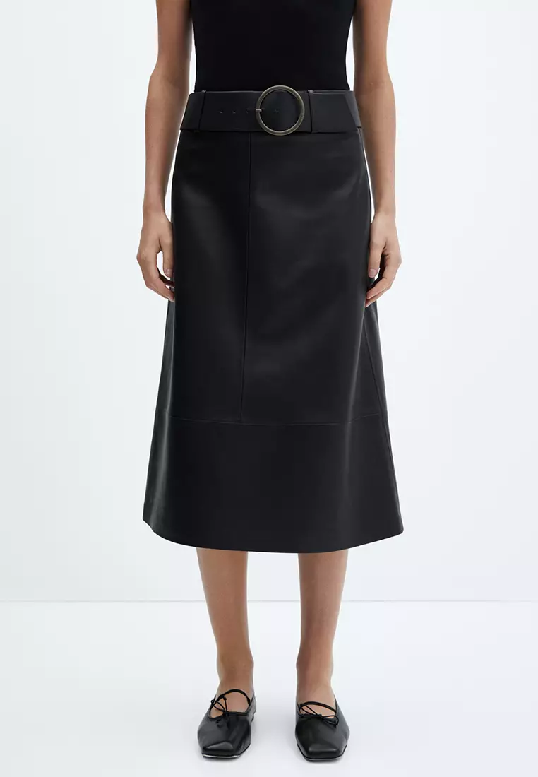 Ted Baker Oaklyna Leather Panelled A-Line Midi Skirt, Black at