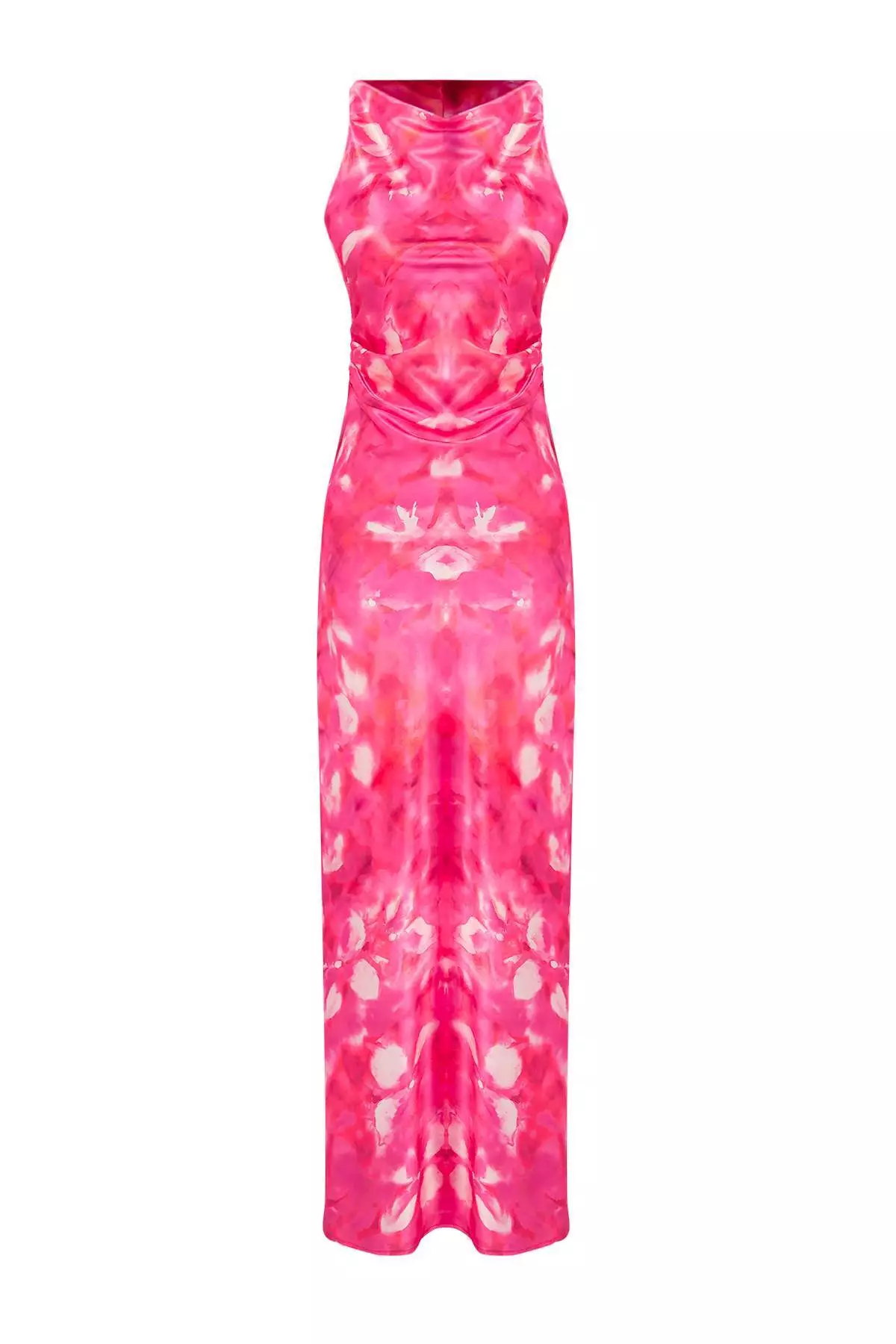 Multi-Colored Fitted Satin Woven Maxi Evening Prom Dress