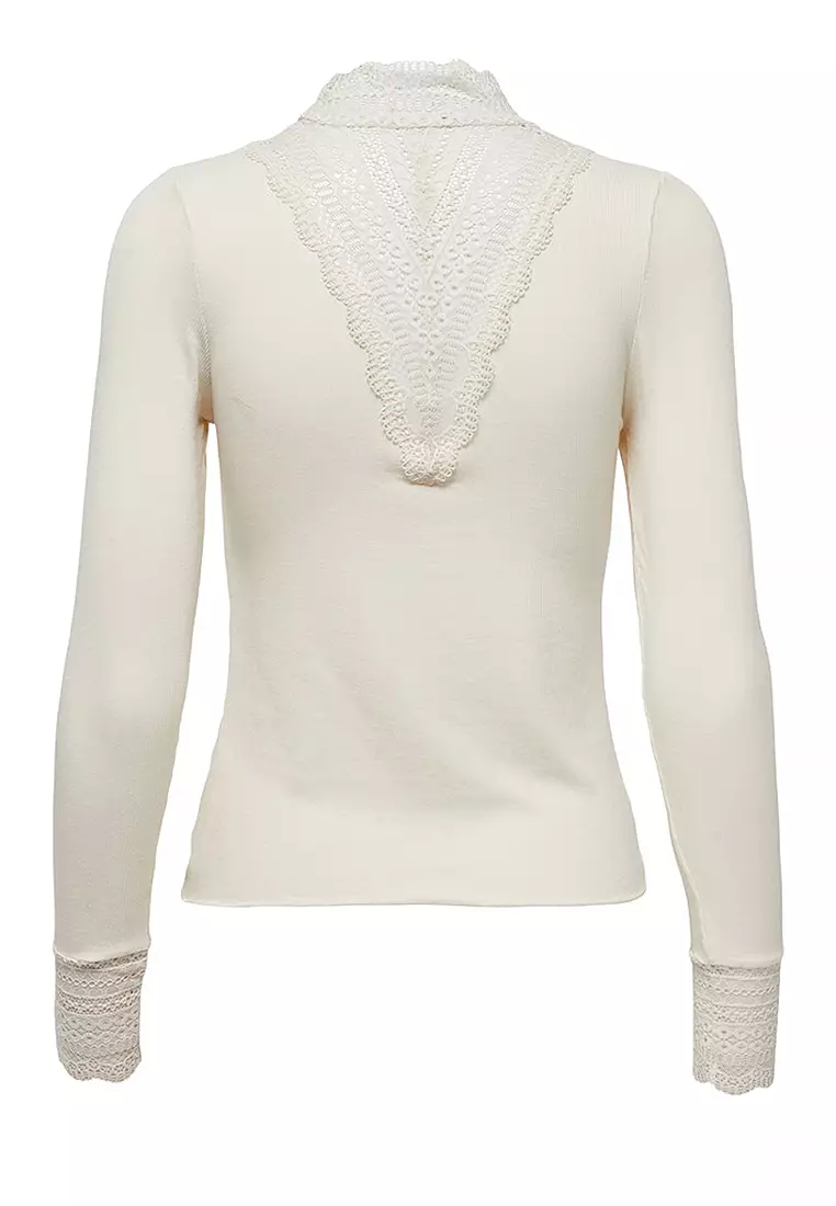 Long Sleeves High Neck Lace Jersey Top