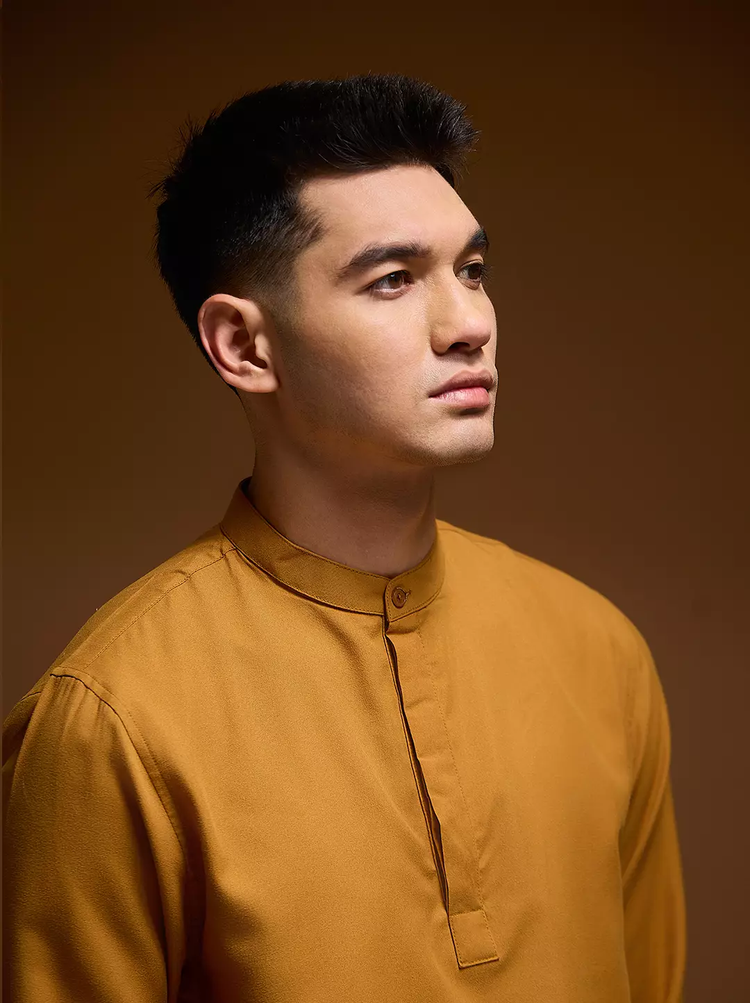 OXCON Kemeja koko Tangan Panjang Collarless Azfar Teracotta