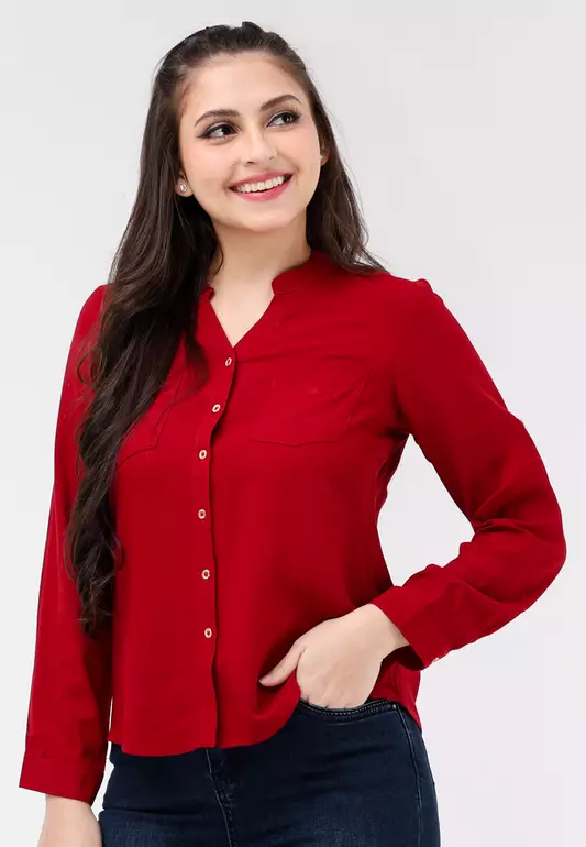 Bold Twill Rayon Long Sleeves Blouse