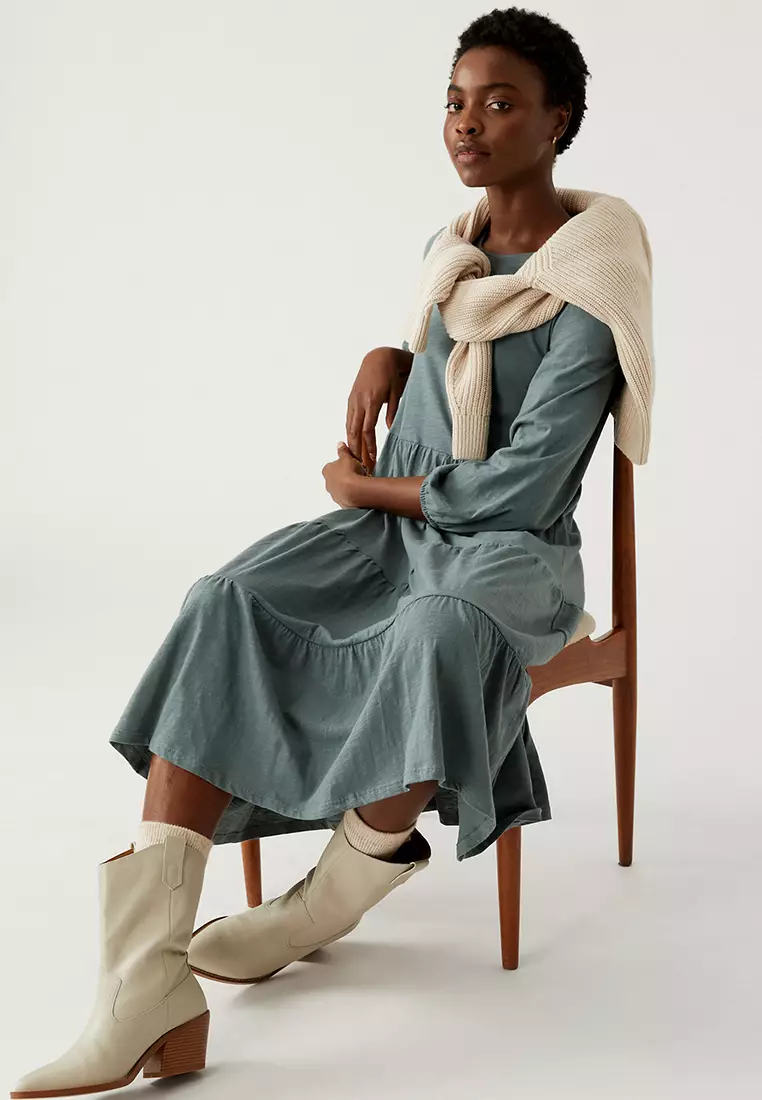 Jersey Midi Tiered Dress