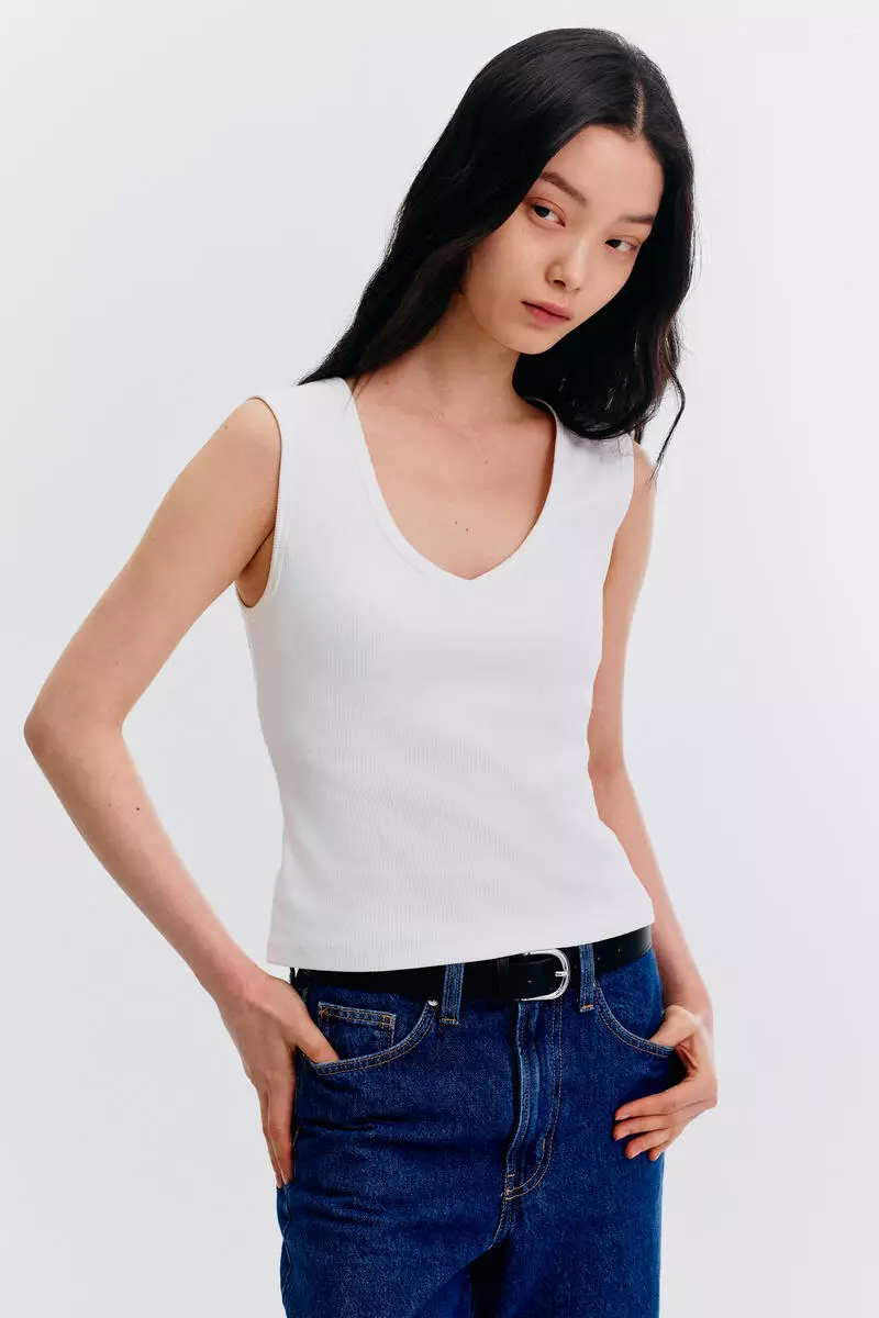 Integral-bra cotton vest top
