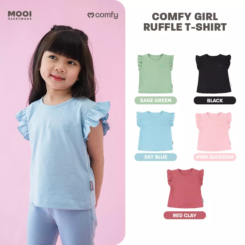 Mooi Atasan Anak Perempuan Comfy Girls Ruffle T-shirt - Sage Green