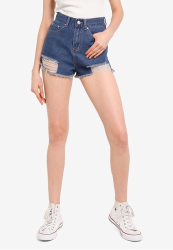 Buy Something Borrowed Distressed Ripped Denim Shorts Online Zalora Singapore