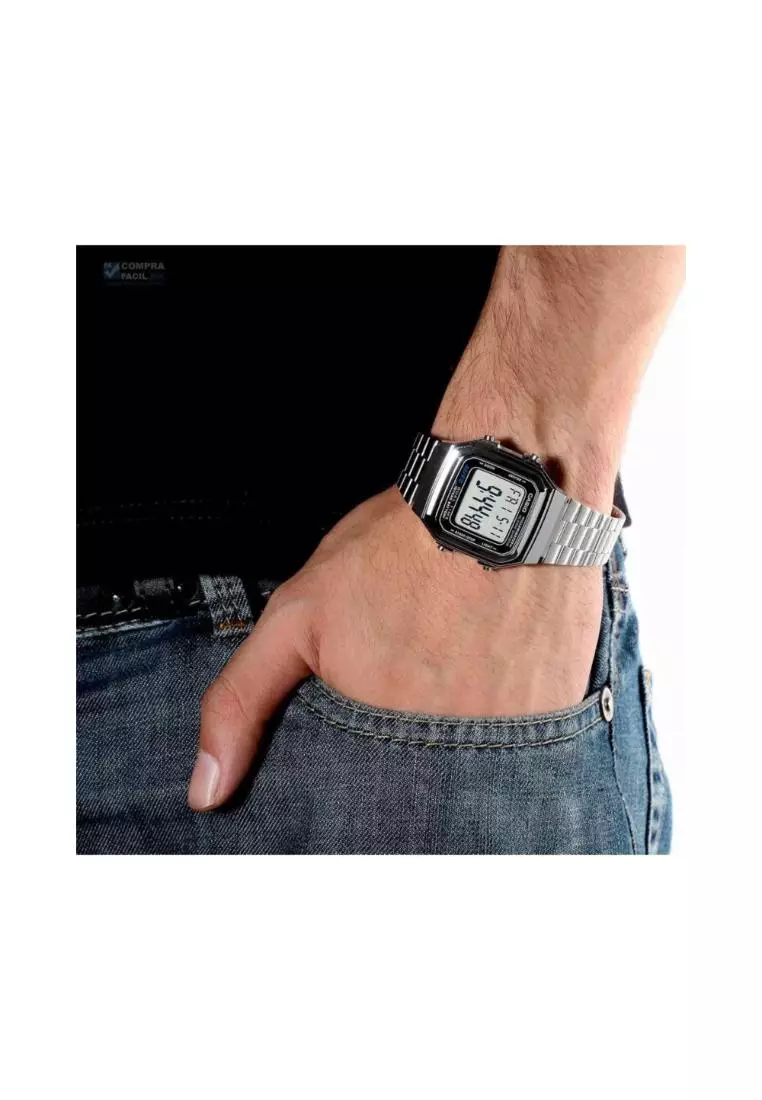 Vintage A178WA-1A Men's Digital Watch with Stainless Steel Band