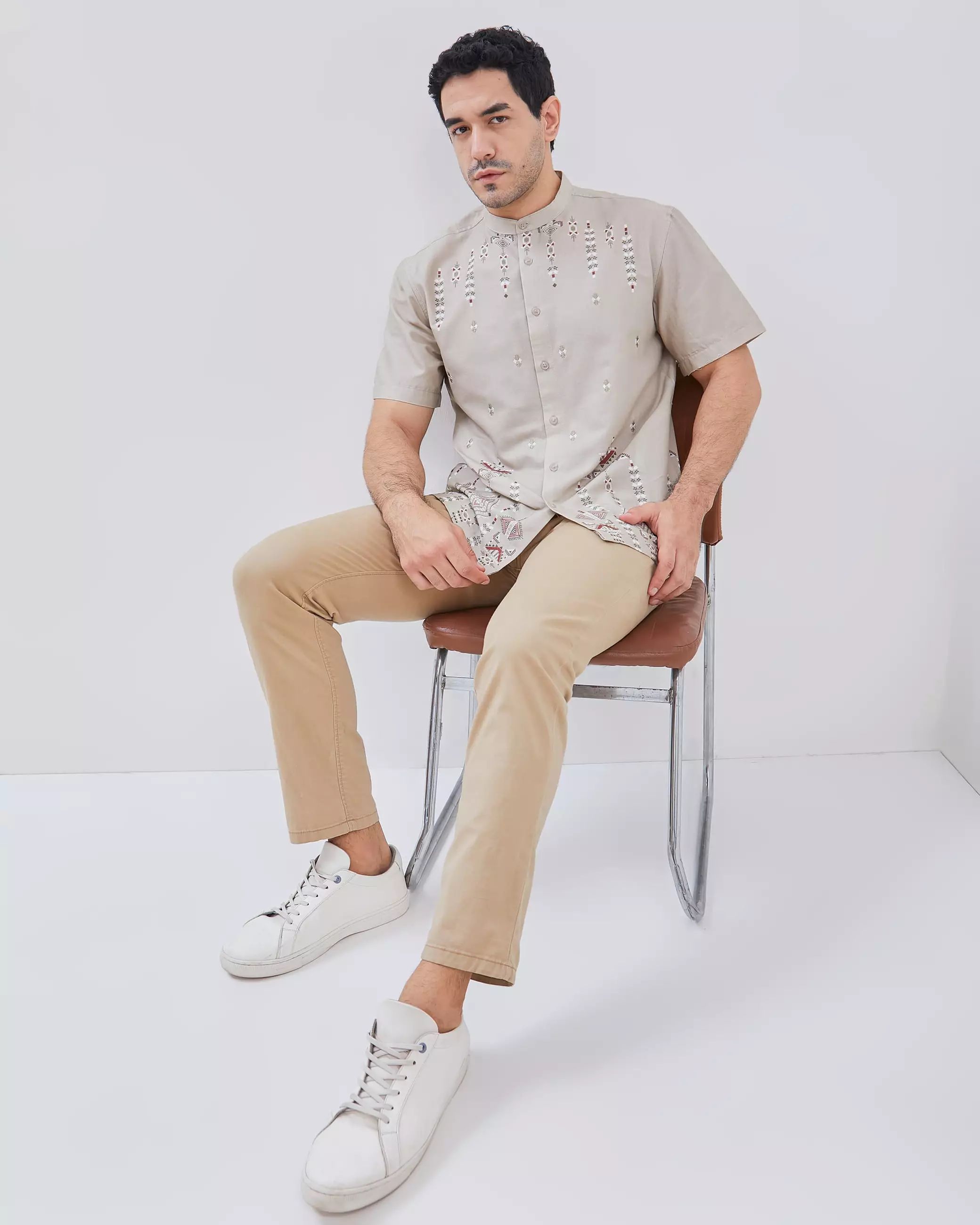 AMK Kemeja Koko Pria Lengan Pendek KK Bahrain Ss Beige