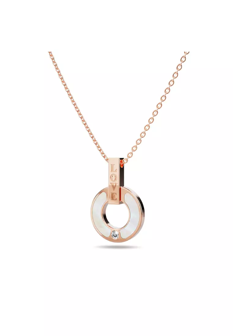Genuine Single Diamond Set MOP Shell Pillar of Love Necklace Rose Gold Titanium
