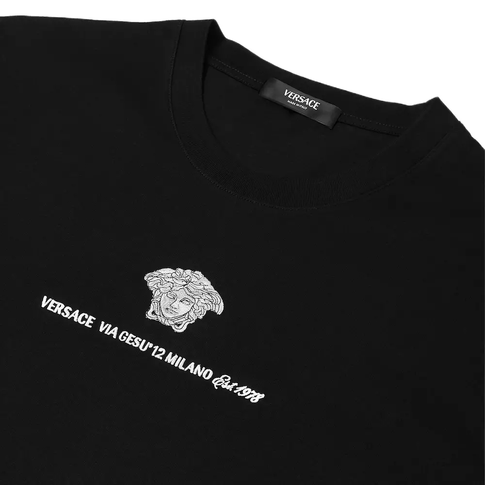 Embroidered Medusa Milano T-Shirt Black