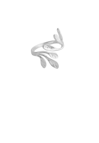 Glamorousky silver 925 Sterling Silver Fashion Simple Olive Branch Leaf Adjustable Open Ring EFA0CACADC24A6GS_1