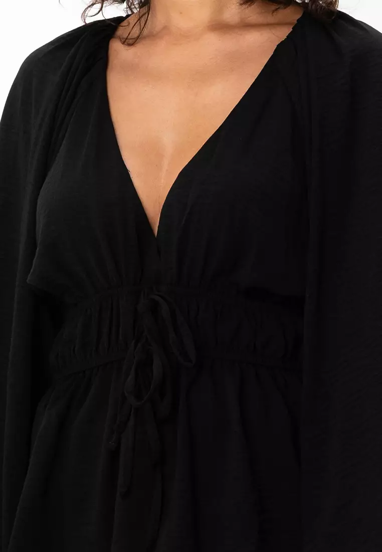 売れ筋商品|||２４セブンコンフォート カットソー トップス レディース Petite V-Neck Knot Front Kimono Sleeve Top Black 24seven Comfort Apparel Petites V-Neck Knot Front Kimono