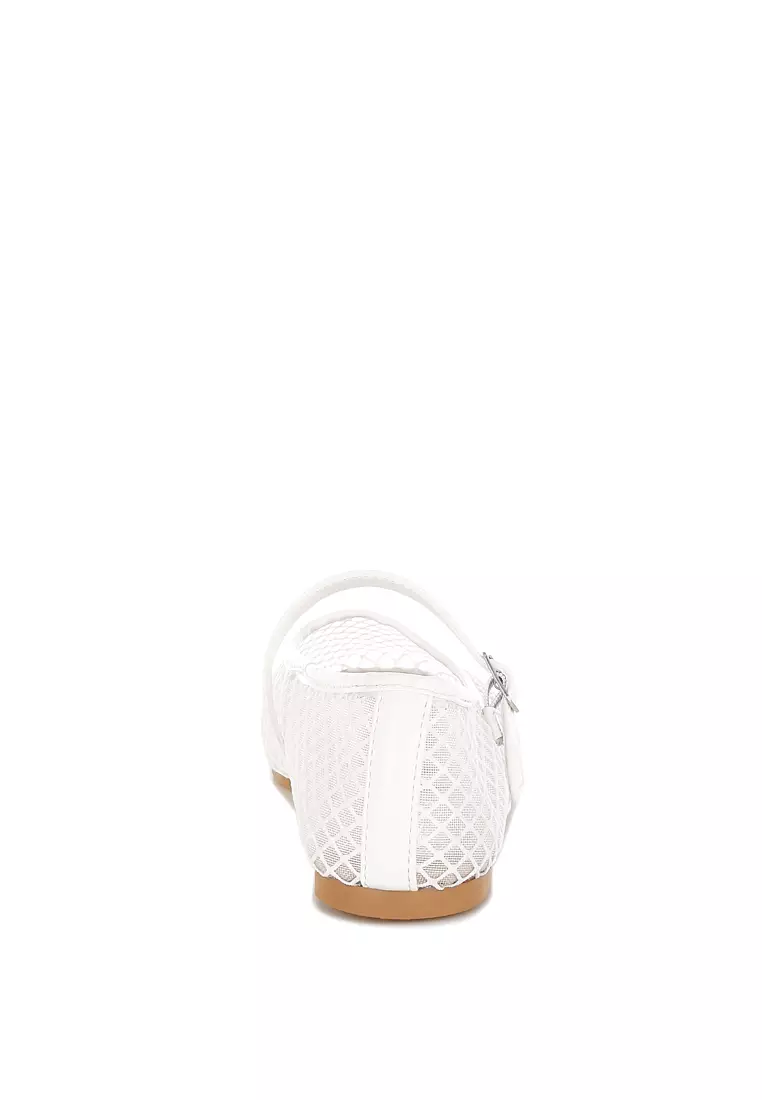 Mesh Mary Jane Flats in White