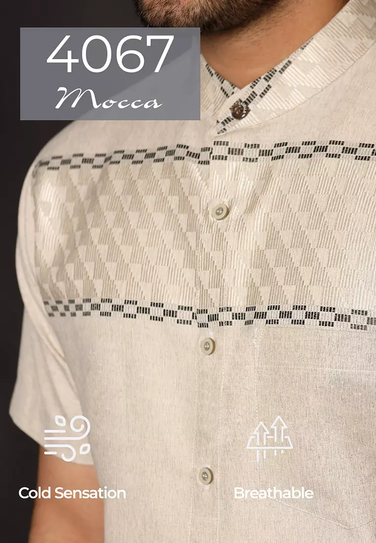 Casella Baju Koko Pria Lengan Pendek | Baju Koko Hassan Horizontal 4067 Mocca