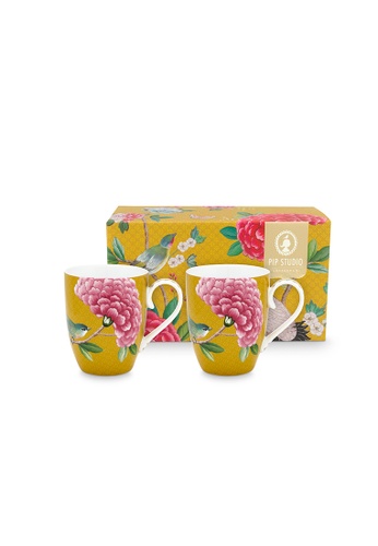 PIP STUDIO HOME pink and green Blushing Birds - Limited Edition Yellow - Mugs Large - Set of 2 C0E78HLDBBD25FGS_1